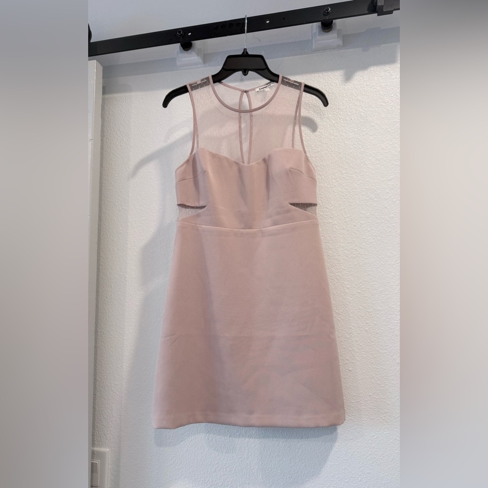 Pale rose pink mini dress with dotted sheer panels. Express, sz 6 EUC